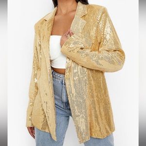 BOOHOO brand. Sequin gold jacket. Brand new with tags. Size 24.